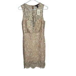 New Forever 21 Gold Nude Lace Sheath Dress Lined Size Large BNWT